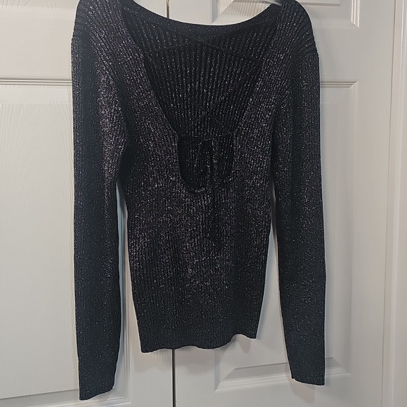 NWT ICHI Metallic Crossback Long Sleeved Ribbed Knit Metallic Black Top XL - Picture 11 of 13